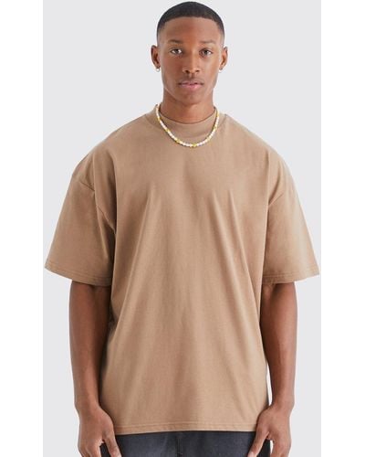 BoohooMAN Oversized Extended Neck Heavyweight T-shirt - Brown