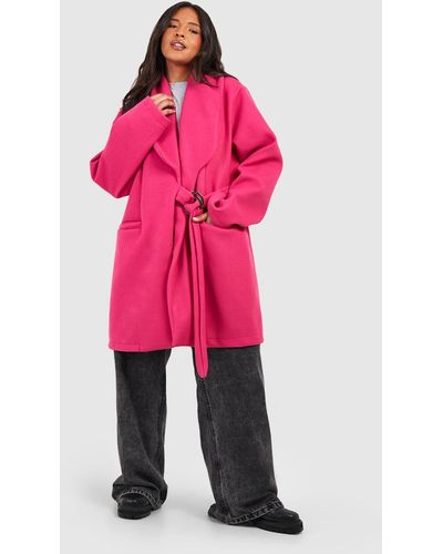 Boohoo Plus Premium Wool Look Collared Coat - Pink