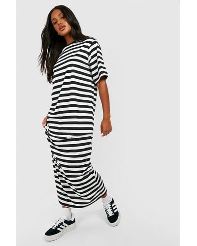 Boohoo Oversized Striped T-shirt Maxi Dress - White