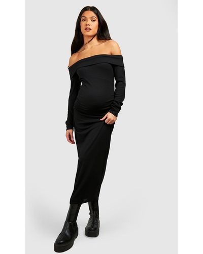 Boohoo Maternity Soft Rib Bardot Midaxi Dress - Black