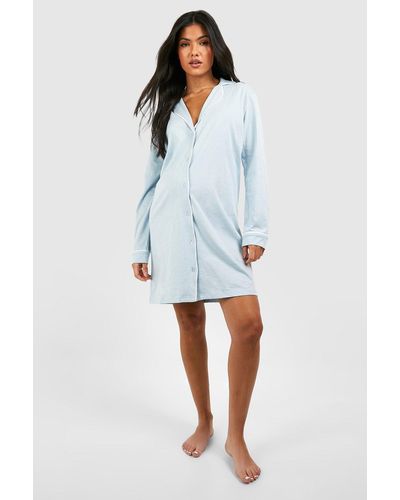 Boohoo Maternity Pipe Detail Sleep Shirt - Blue