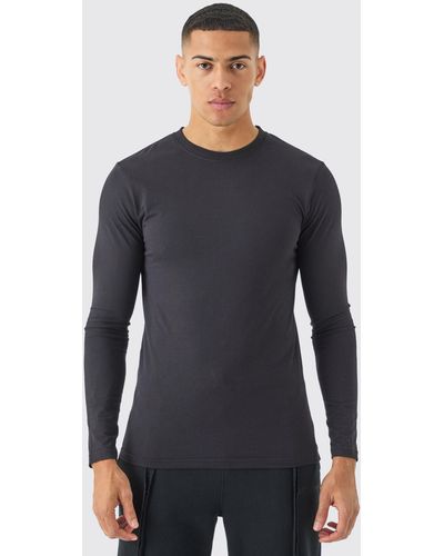 BoohooMAN Long Sleeve Muscle Fit T-shirt - Blue