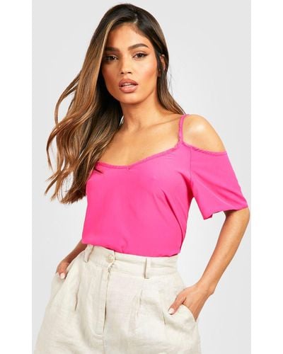 Boohoo Eliza Woven Strappy Open Shoulder Blouse - Pink