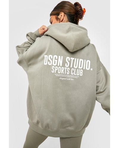 Boohoo Dsgn Studio Sports Club Slogan Oversized Hoodie - Grey
