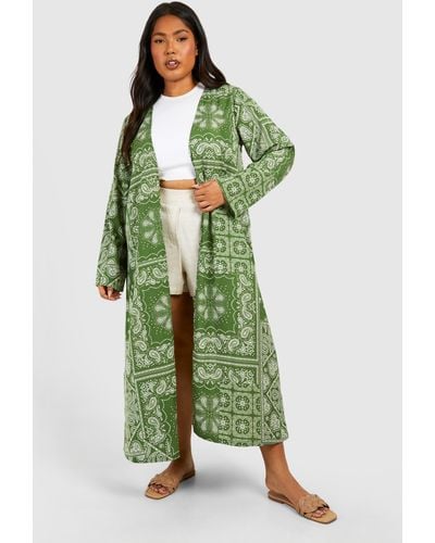 Boohoo Plus Woven Paisley Print Kimono - Verde