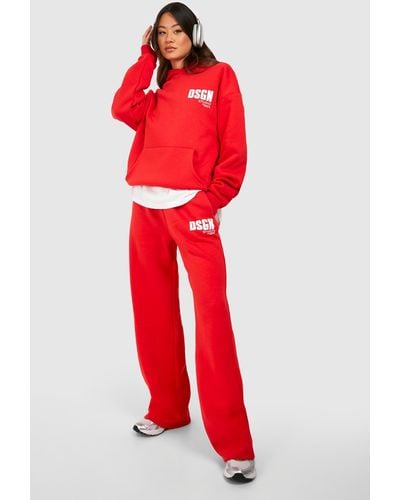 Boohoo Tall Dsgn Pocket Print Hoody Tracksuit - Red