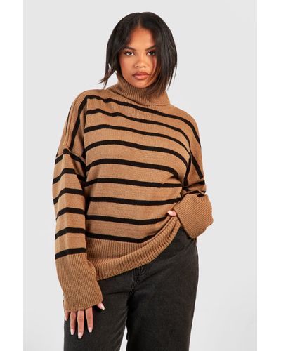 Boohoo Plus Roll Neck Wide Sleeve Sweater - Natural