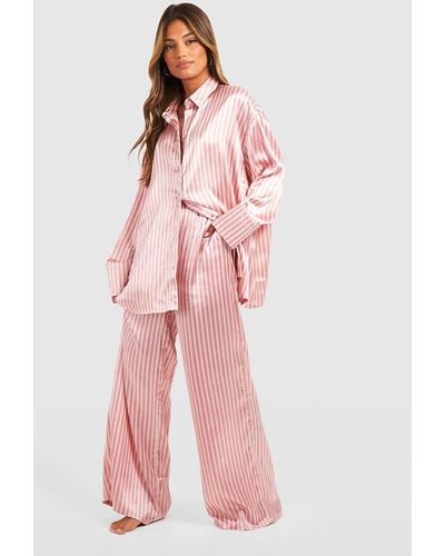 Boohoo Pijama Oversize De Rayas Rosas