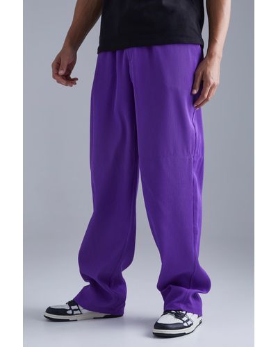BoohooMAN Tall Elastic Waist Relaxed Fit Pleated Trouser - Purple
