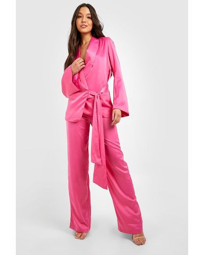Boohoo Satin Drape Side Tailored Blazer - Pink