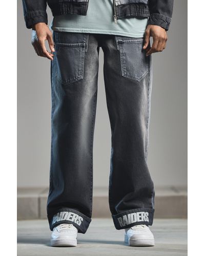 Boohoo Nfl Raiders Baggy Rigid Multi Pocket Spliced Jeans - Black
