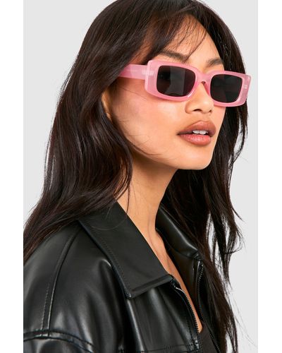 Boohoo Light Pink Rectangular Frame Sunglasses - Black
