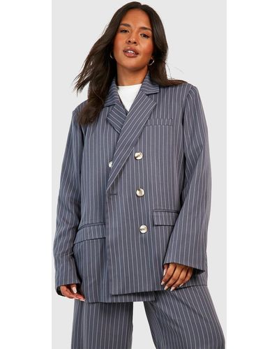 Boohoo Plus Woven Pinstripe Tailored Blazer - Gray