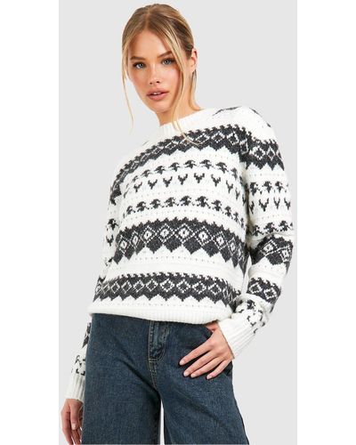 Boohoo Soft Knit Fairisle Sweater - Gray