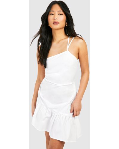 Boohoo Petite Poplin Side Ruched Mini Dress - White