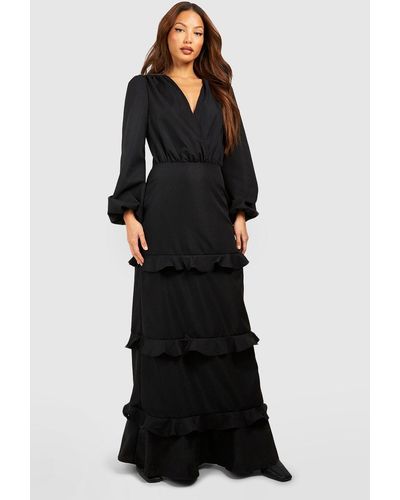 Boohoo Tall Ruffle Maxi Dress - Black