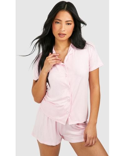 Boohoo Petite Short Sleeve Pyjama Set - Blanco