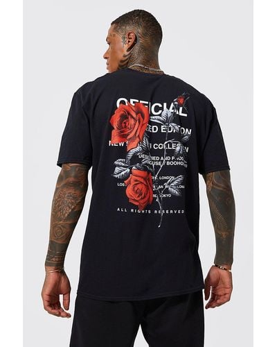 BoohooMAN Oversized Floral Back Graphic T-shirt - Black