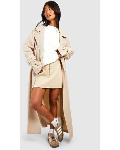 Boohoo Belted Cuff Detail Trench Coat - Natural