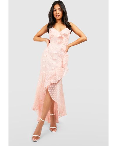 Boohoo Petite Premium Texture Ruffle Wrap Maxi Dress - Pink