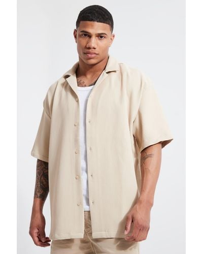 Boohoo Pleated Short Sleeve Oversized Boxy Shirt - Natural