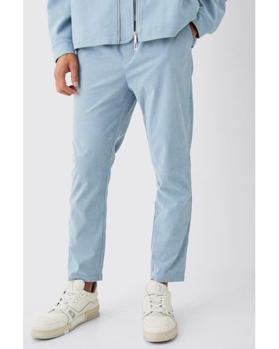 BoohooMAN Corduroy Smart Tapered Trousers - Blau
