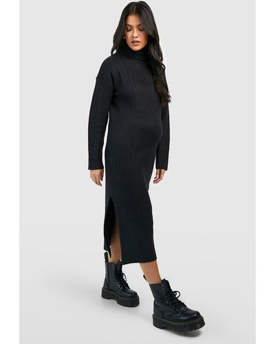 Boohoo Maternity Cable Knit Roll Neck Midaxi Dress - Black