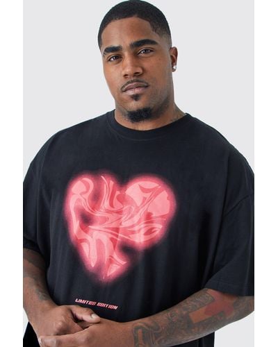 BoohooMAN Plus Oversized Marble Heart Graphic T-shirt - Black