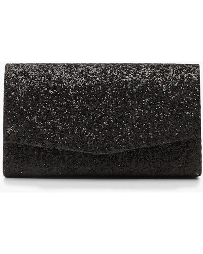 Boohoo Chunky Glitter Structured Clutch Bag - Black