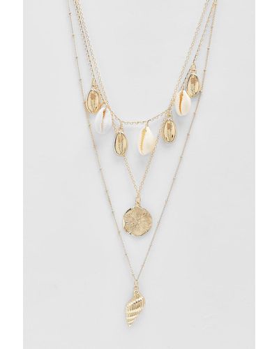 Boohoo Shell Charm Multilayer Necklace - White