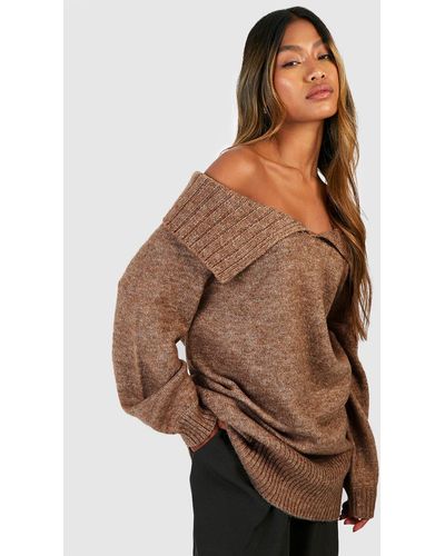 Boohoo Oversized Collar Sweater - Brown