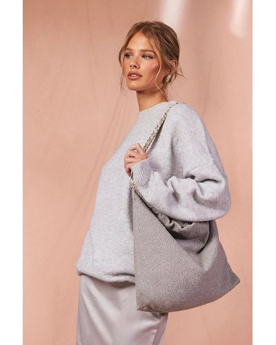 Boohoo Textured Fabric Oversized Chain Strap Tote Bag - Gray