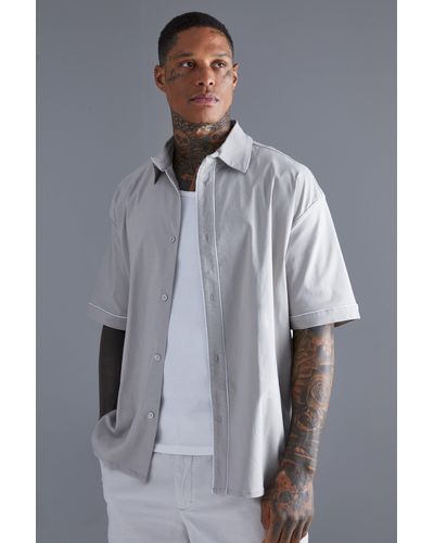 Boohoo Short Sleeve Oversized Boxy Piping Shirt - Gray