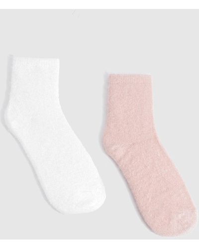Boohoo Two Pack Fluffy Socks - Natural