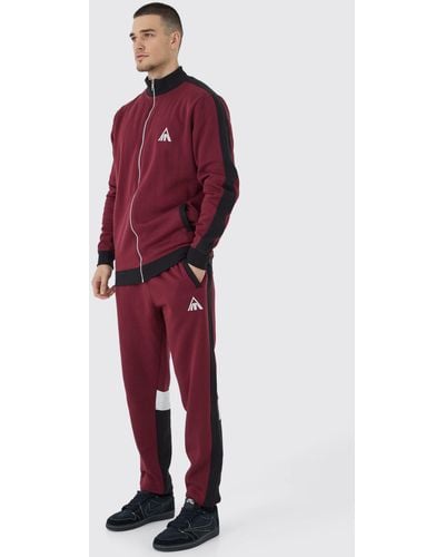 BoohooMAN Tall Man Panel Funnel Neck Sweater Tracksuit - Red