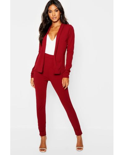 Boohoo Jersey Crepe Fitted Blazer & Pants Suit - Red