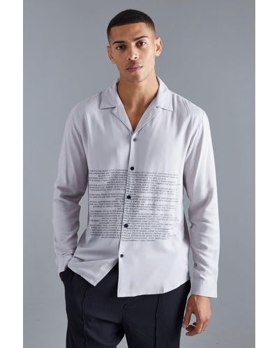 Boohoo Long Sleeve Viscose Text Shirt - Gray