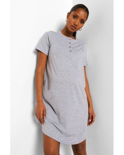 Boohoo Maternity Half Button Front Nightgown - Gray