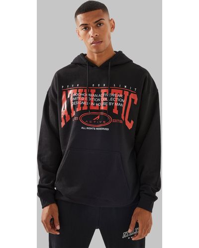 BoohooMAN Active Overized Athletic Print Hoodie - Gray