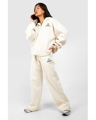 Boohoo Ds Sports Club Slogan Oversized Zip Through Tracksuit - Natural