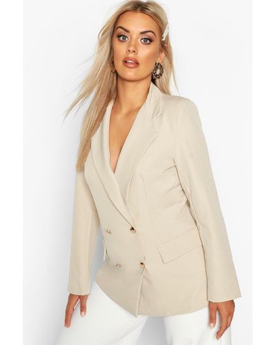 Boohoo Plus Double Breasted Military Blazer - Natural