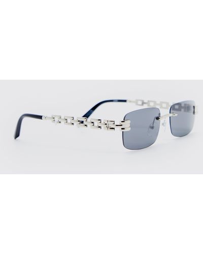 BoohooMAN Recycelte rahmenlose Sonnenbrille mit Metall-Kette - Mettallic