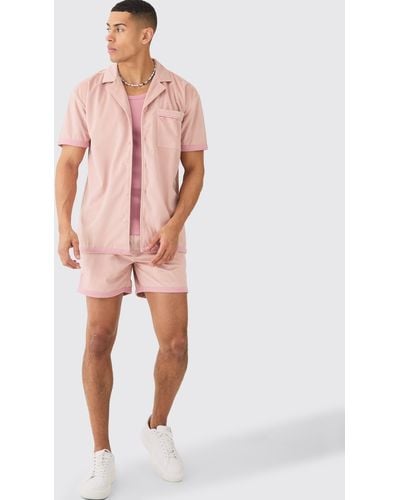 BoohooMAN Suede Oversized Shirt And Short - Pink