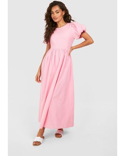 Boohoo Textured Puff Sleeve Midi Dress - Pink