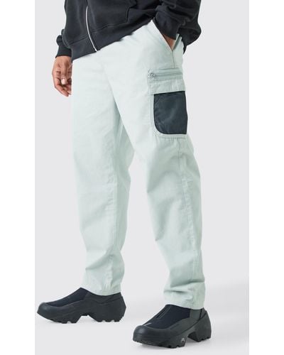 BoohooMAN Plus Elastic Comfort Mesh Pocket Cargo Trouser - Gray