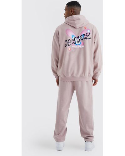 Boohoo Oversized Butterfly Hooded Tracksuit - Pink