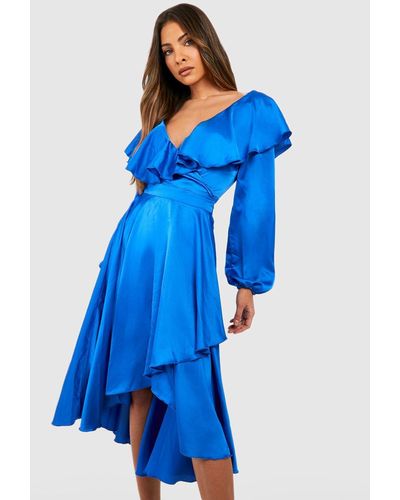 Satin Ruffle Wrap Detail Skater Dress