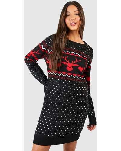 Boohoo Hearts Fairisle Christmas Sweater Dress - Black