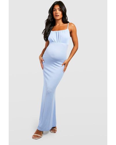 Boohoo Maternity Ruched Bust Strappy Maxi Dress - Blue