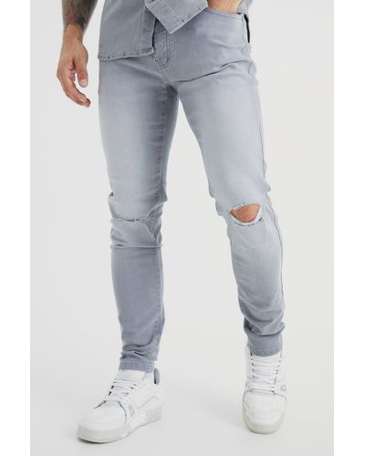 BoohooMAN Skinny Jeans With Slash Knee - Blue